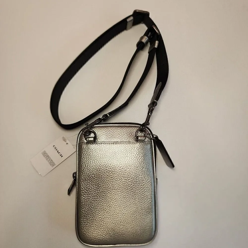 NWT Coach CO917 Aden Crossbody in Foil Metallic Refined Pebble Leather Silver